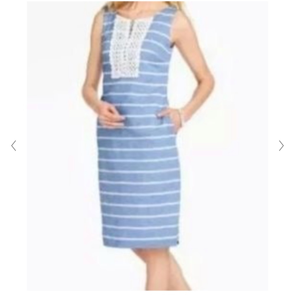 Talbots Chambray Blue White Striped Lace Front Shift Dress